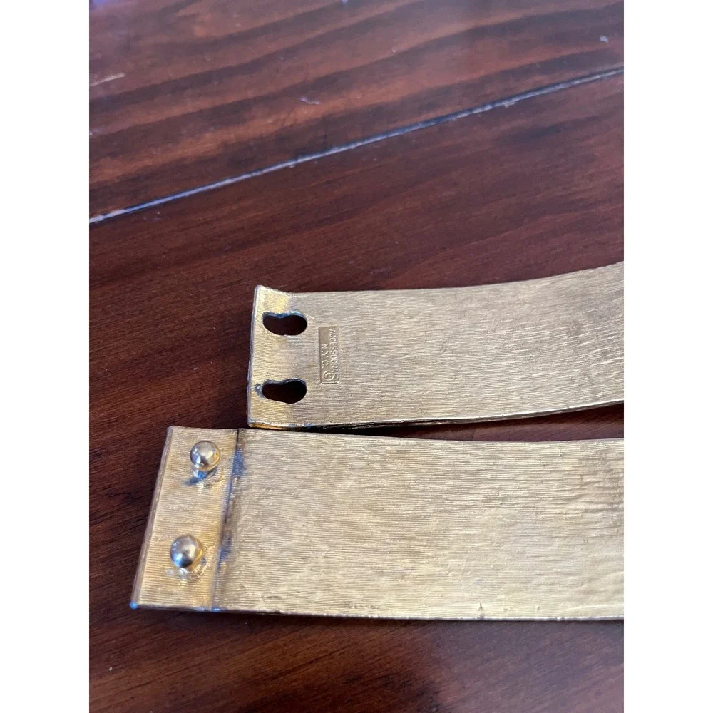 Vintage Accessocraft NYC Etruscan Revival Gold Tone Cabochon Belt Buckle‎ Set
